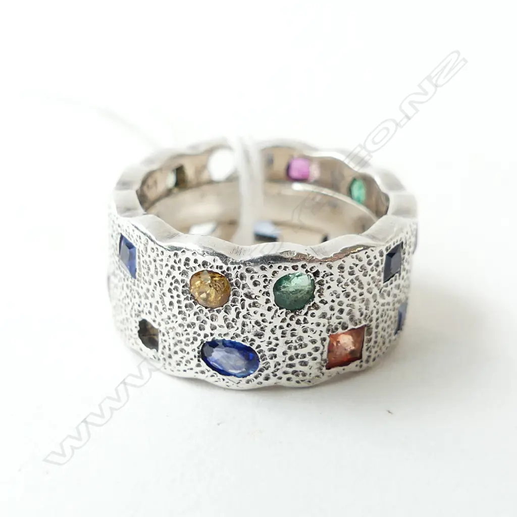 STG SILVER MULTI GEM DRESS RING  4 STONES MISSING SIZE L Image 1++