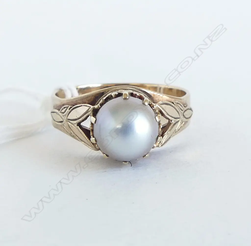 9CT LIGHT GREY PEARL RING  3.5gms SIZE P Image 1++