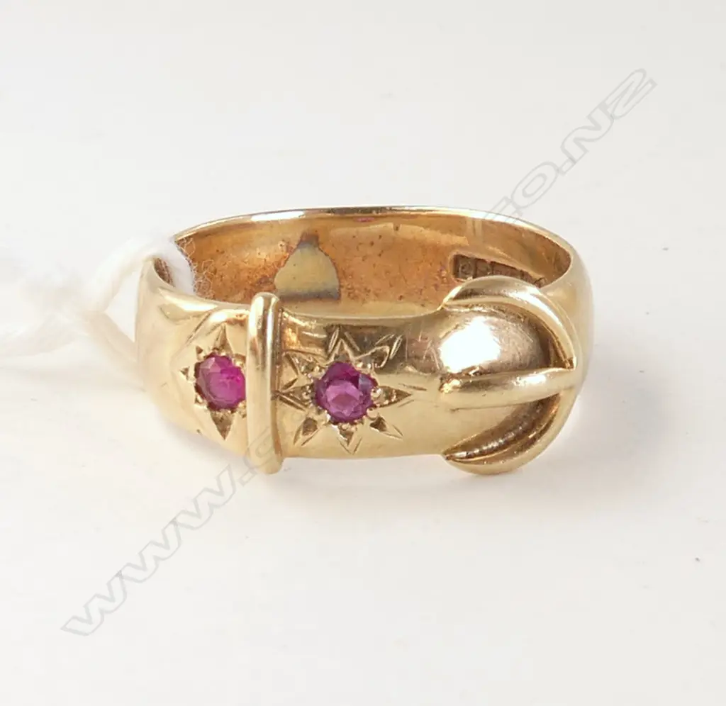 9ct RUBY BUCKLE RING  BIRM. MARKS  4.6gm SIZE Q 1/2 Image 1++
