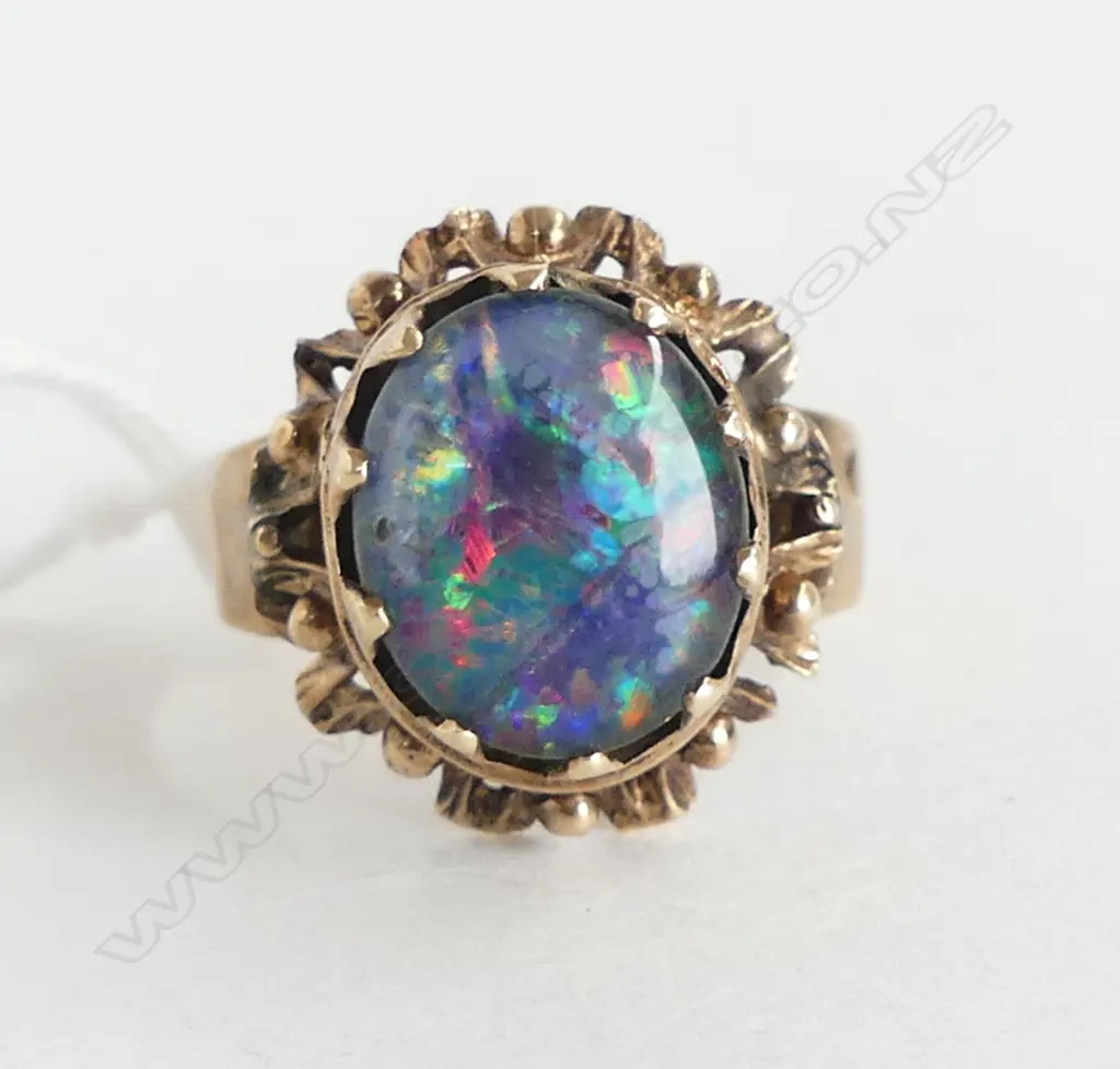 9ct Y/G OPAL TRIPLET STONE WITH FAULTS STONE  4.6gm SIZE N Image 1++