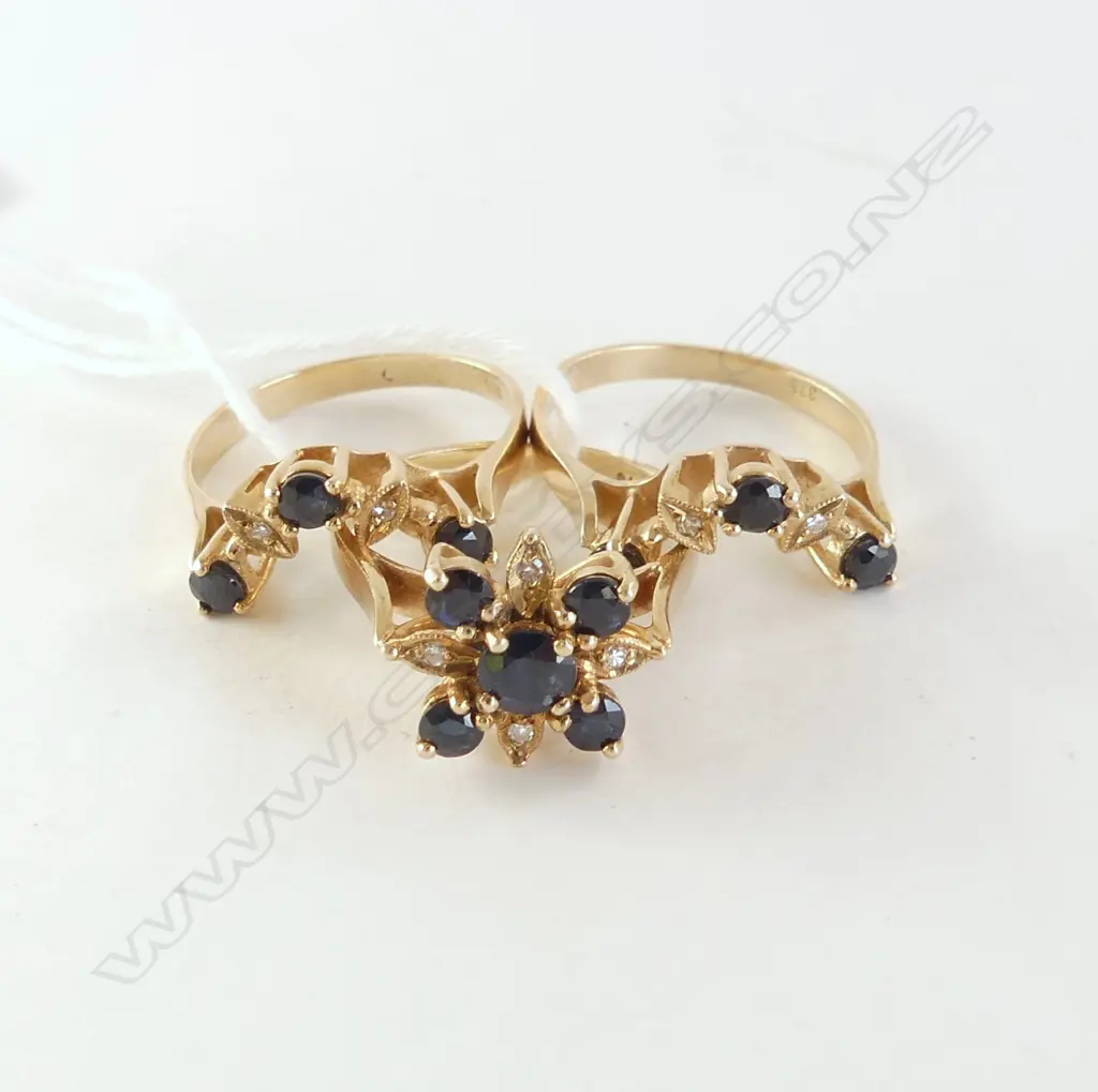 9ct SAPPHIRE & DIAMOND 3 RING SET  7.3gm SIZE O Image 1++