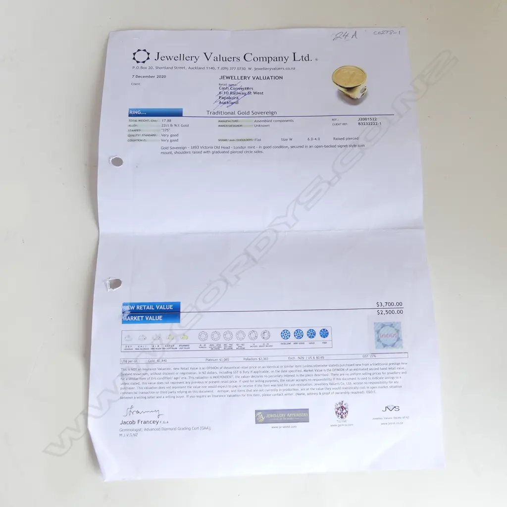 9CT GOLD SOVEREIGN RING SIZE W WITH VALUATION $3700. Replacement (date 2020) Image 1++