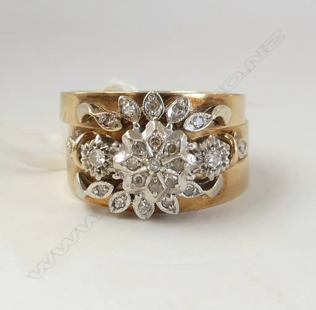 9ct Y & WHITE  GOLD  & DIAMOND 3 RING SET  7.9gm size O Image 1++