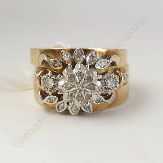 9ct Y & WHITE  GOLD  & DIAMOND 3 RING SET  7.9gm size O