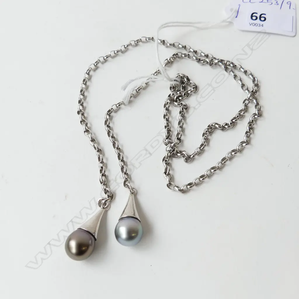 **RTV** STG SILVER BLACK PEARL SAUTOIR NECKLACE, L. 675mm 17.8gms Image 1++