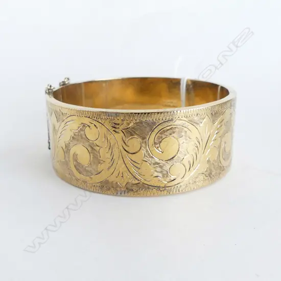 SILVER GILT ENGRAVED HINGED BANGLE extra wide gd condition