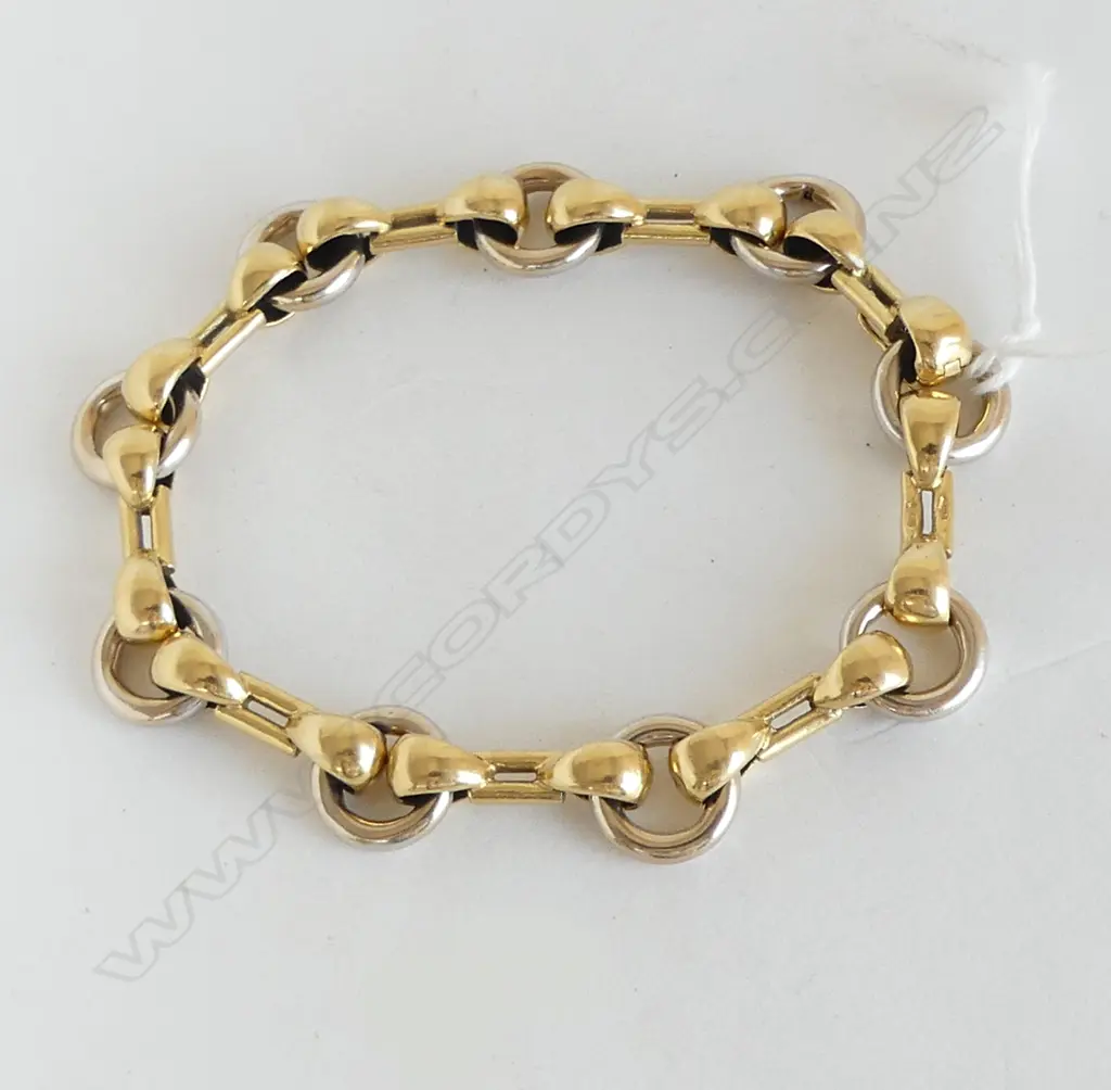 18CT YELLOW/WHITE GOLD DESIGNER BRACELET, 21.2gms Image 1++