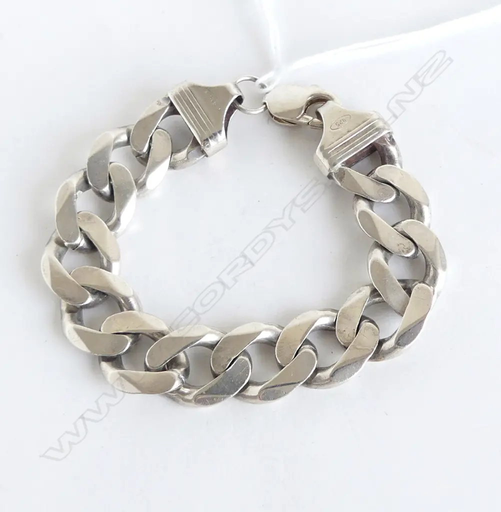 ITALIAN 925 SILVER CURB LINK BRACELET, 51.3gms Image 1++