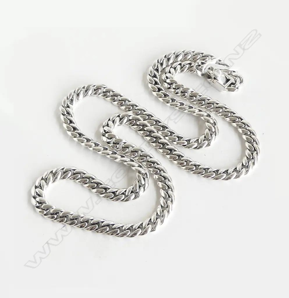 MODERN HEAVY SILVER LONG CURB LINK NECK CHAIN L.600mm rectangular clasp 65gms Image 1++