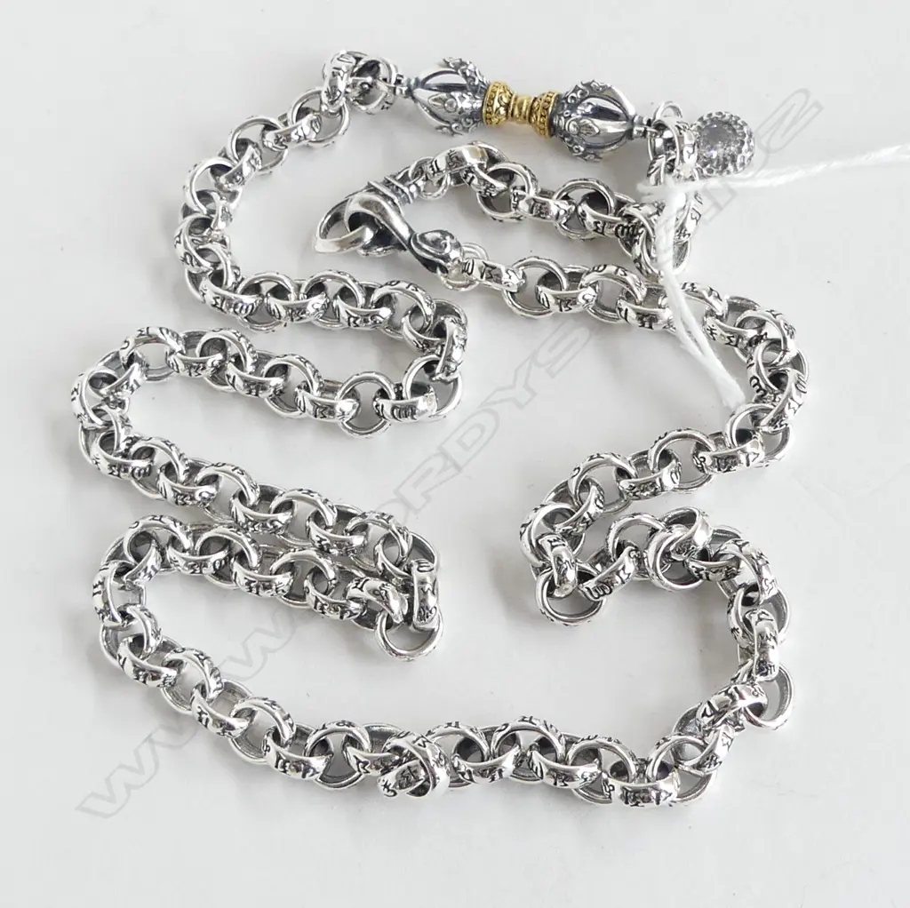 MODERN HEAVY SILVER BELCHER LINK LONG NECK CHAIN L.540mm 55.5gms Eagle's claw scepter clasp Image 1++