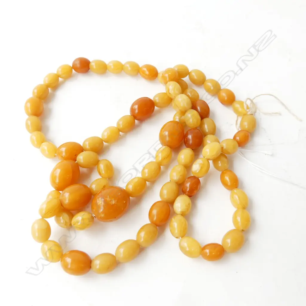 BUTTERSCOTCH AMBER BEAD LONG NECKLACE, with pale yellow costume beads between the amber 1000mm L Image 1++