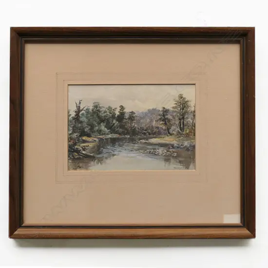 WG BAKER 'MANGAWHAI', SMALL WATERCOLOUR, ENTITLED, 115 x 170mm, FRAMED (GLASS ABSENT)