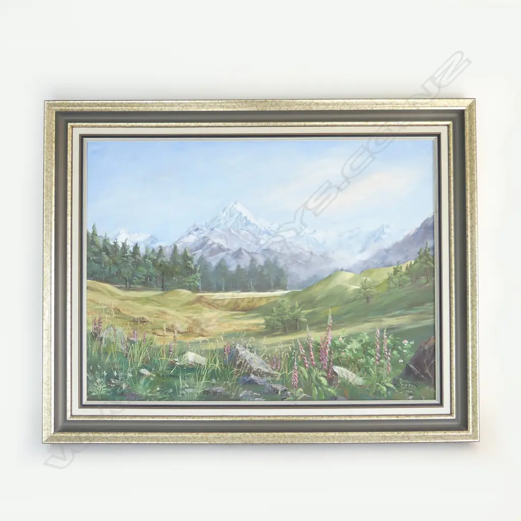 ANNE DREW 'FOXGLOVES MT COOK', OIL ON BOARD, SIGNED, 450 X 600mm Image 1++
