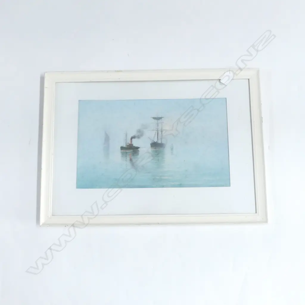 JD PERRETT, BOATS IN THE FOG, PASTEL, SIGNED, 230 x 395mm Image 1++
