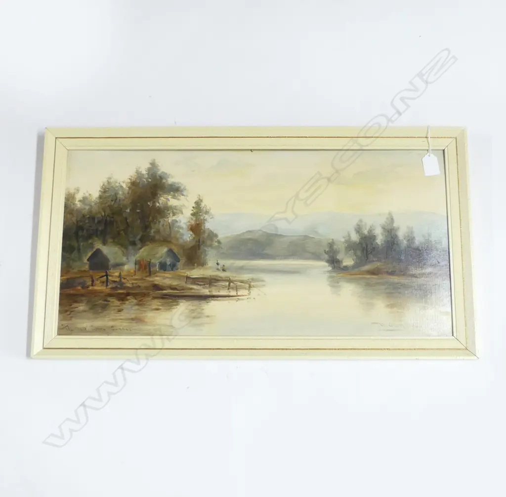 W A BOLLARD 'THE MAORI CAMP, SUNSET', SIGNED/DATED 1905, 300 x 600mm Image 1++