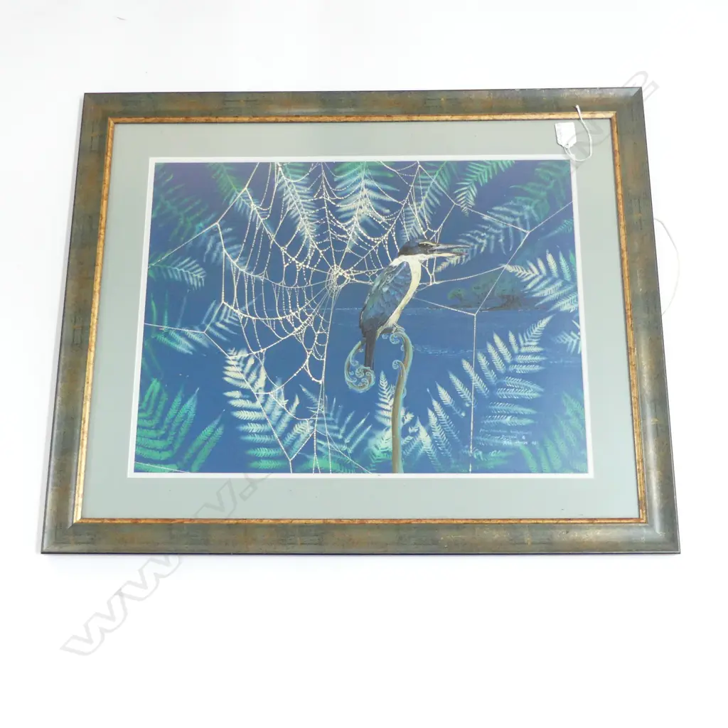 REI HAMMON (1919-2008) 'NEW ZEALND KINGFISHER & AWANUI' ACRYLIC SIGNED & DATED '93 400 X 530mm Image 1++