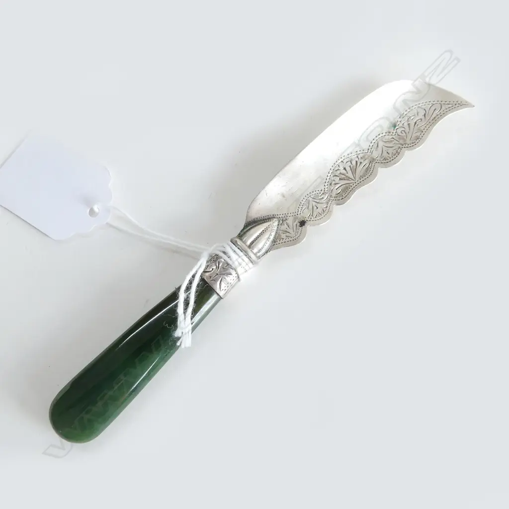 GREENSTONE HANDLED S/SILVER BUTTER KNIFE Image 1++