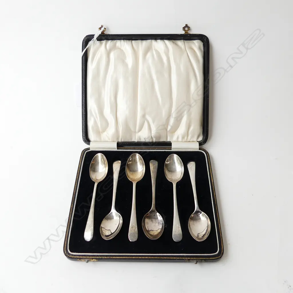 6 STG SILVER TEASPOONS, 70gms, CASED Image 1++