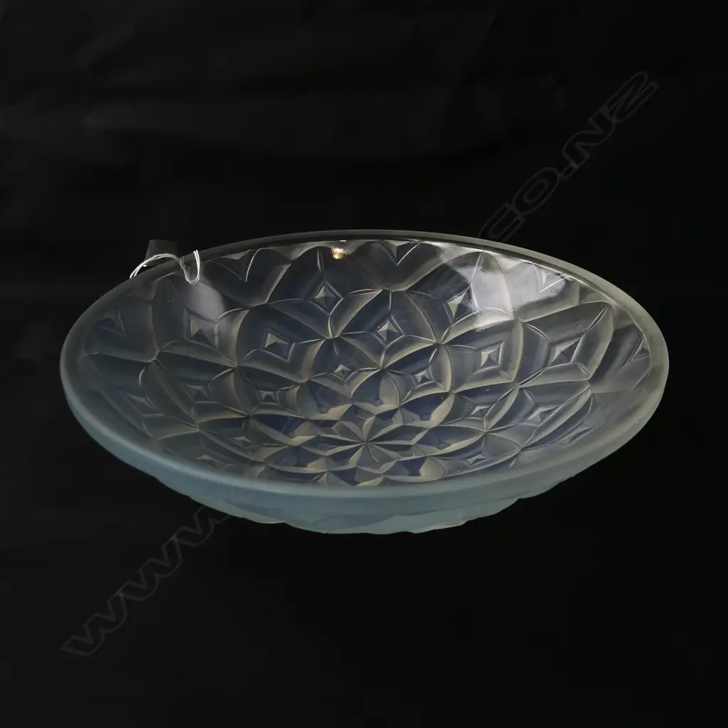OPALESCENT ETLING GLASS BOWL, DECO 1930s GEOMETRIC PATTERN IN RELIEF, Dia 235mm Image 1++