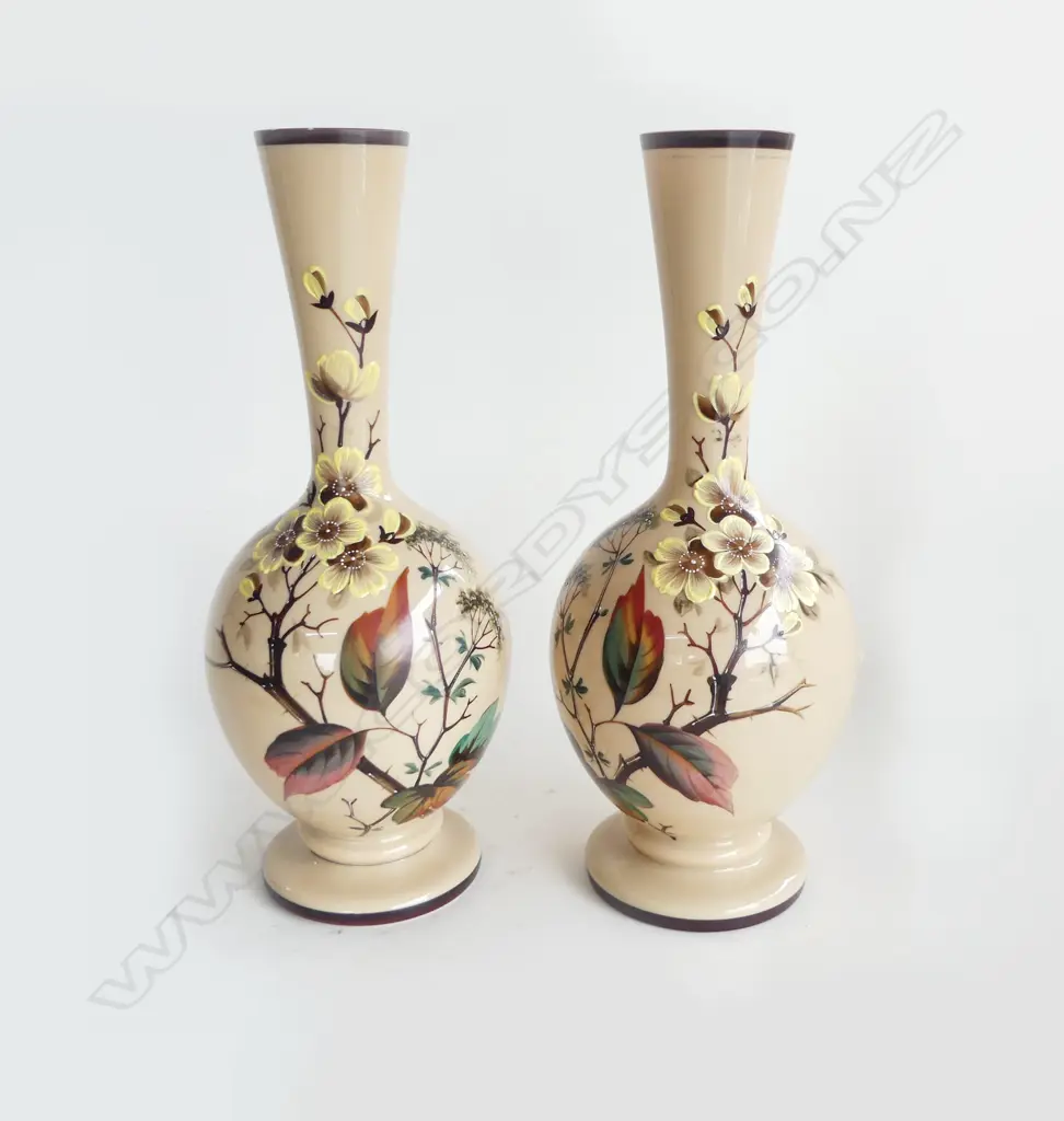 PR EDWARDIAN MUSTARD COLORED  FLORAL PAINTED VASES H330MM Image 1++