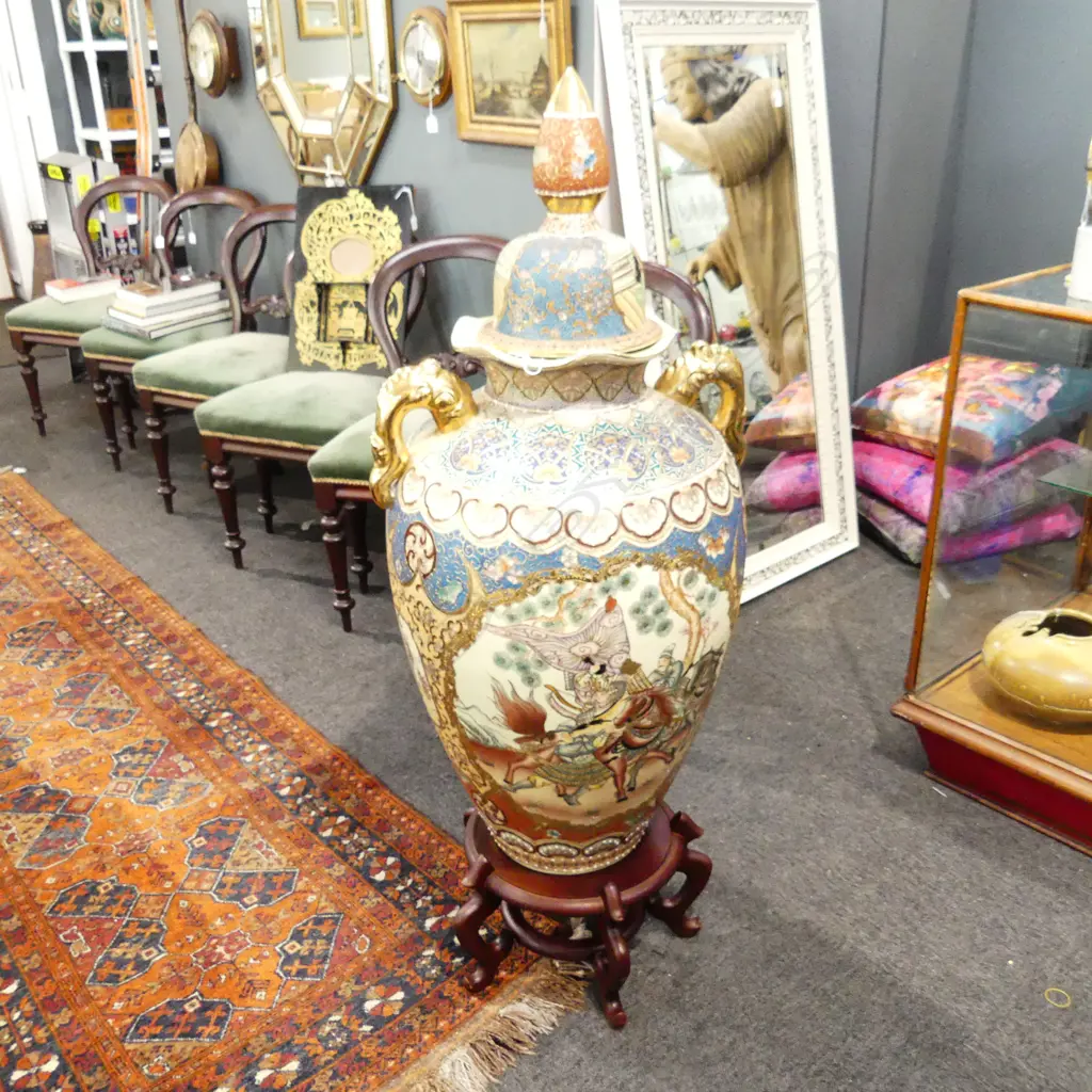 LG ORIENTAL LIDDED FLOOR VASE ON STAND H.1250mm LID REPAIRED Image 1++