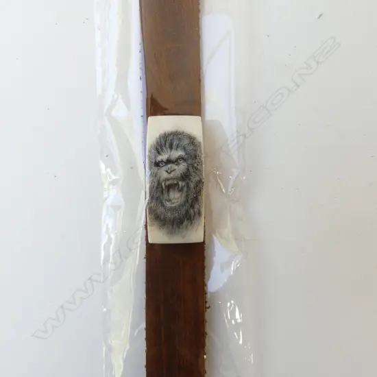 CARVED MAMMOTH TUSK IVORY PANELLED gorilla scrimshaw & LEATHER BRACELET with certificate. In box
