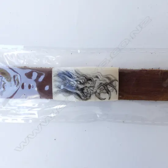 CARVED MAMMOTH TUSK IVORY PANELLED LEATHER BRACELET with certificate. In box