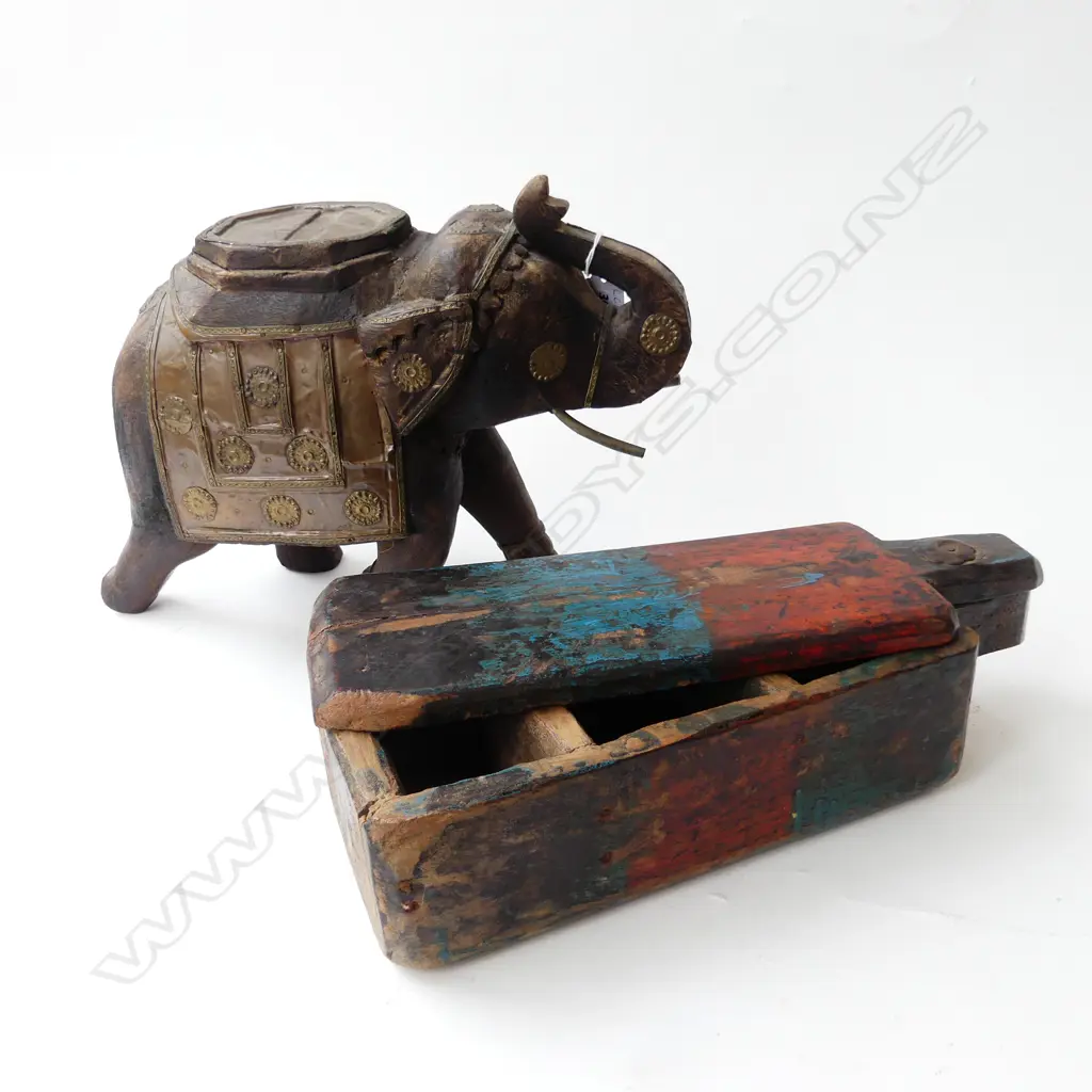 ETHNIC WOODEN ELEPHANT & SPICE BOX L.350mm Image 1++