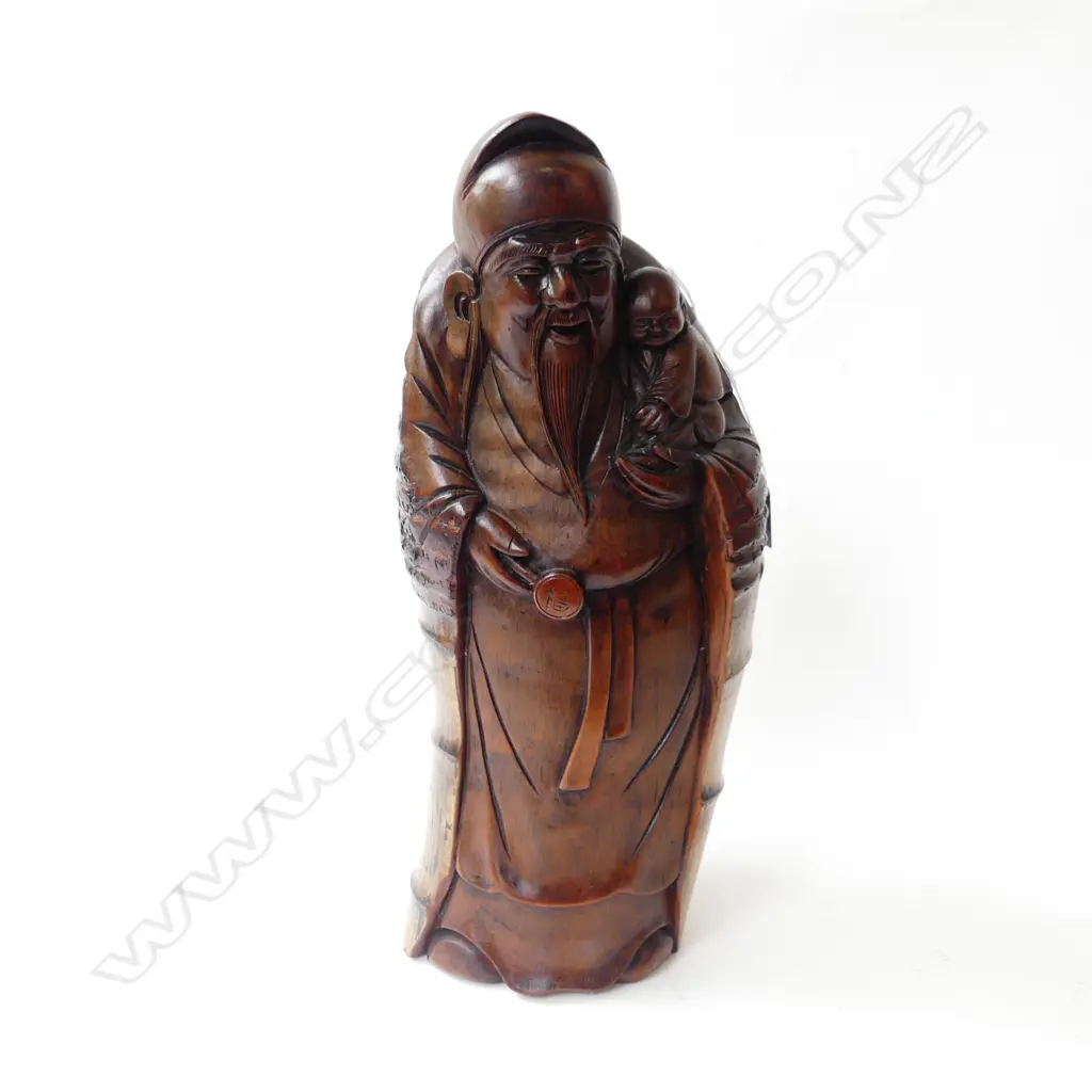 ORIENTAL CARVED BAMBOO FIGURE H.410mm Image 1++