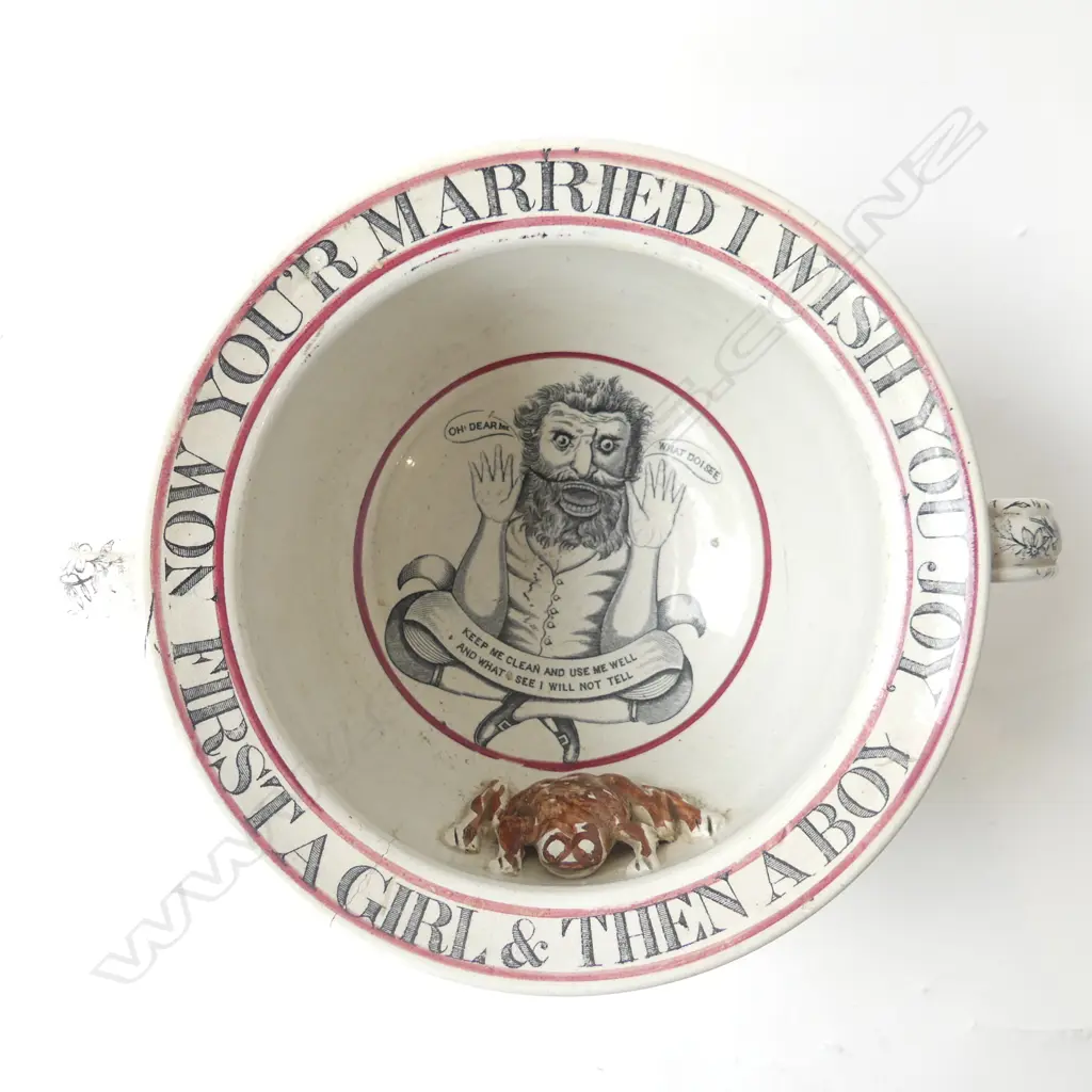 19thC SUNDERLAND MARRIAGE GIFT CHAMBERPOT, BAWDY THEME H.150mm, HAIRLINES Image 1++