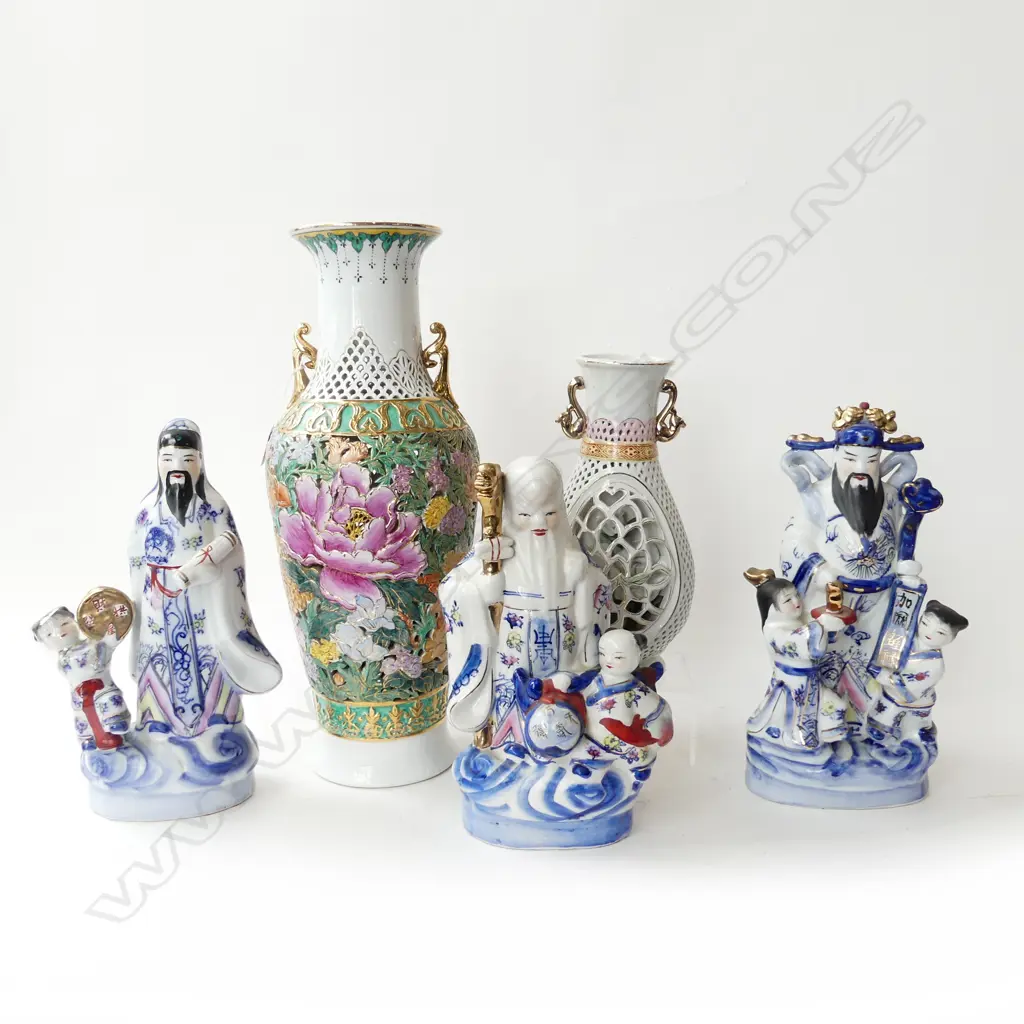 3 CHINESE FIGURES (1 AF) + 2 VASES H.475mm Image 1++