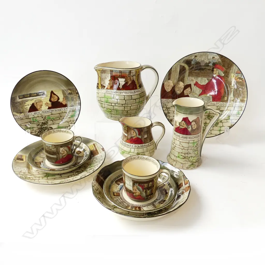 11 PCES ROYAL DOULTON JACKDAW OF RHEIMS; 3 PLATES 240mm dia, 3 JUGS H.160mm, 2 C/S, BOWL Image 1++