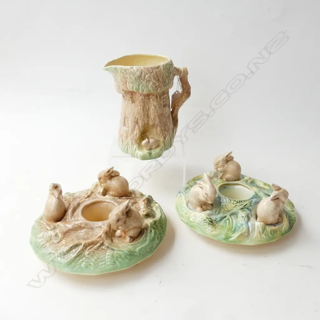 2 SYLVAC BUNNY RABBIT POSEY VASES 210mm dia (1 w. CHIPS) + JUG (BUNNY EARS MISSING) Image 1++