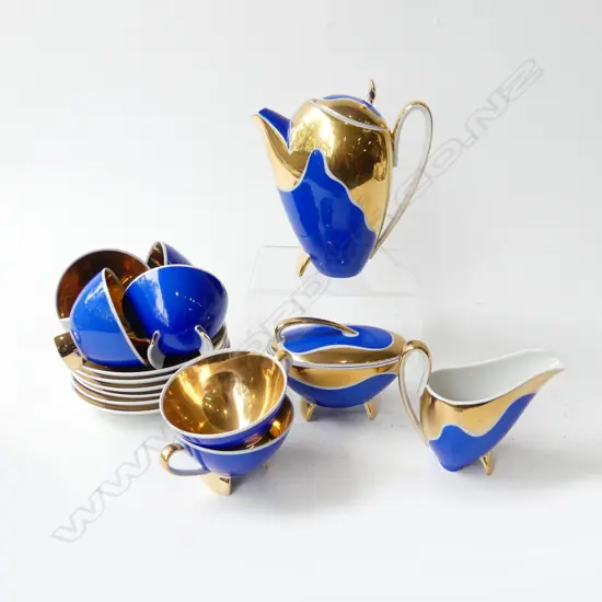 RETRO WEST GERMAN BLUE & GOLD TEA SET
