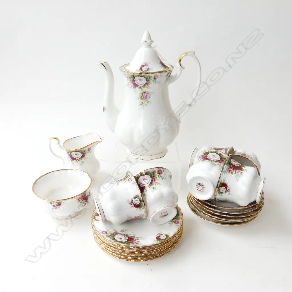 ROYAL ALBERT 'CELEBRATION' COFFEE SET; 6 TRIOS, COFFEE POT, MILK & SUGAR Image 1++