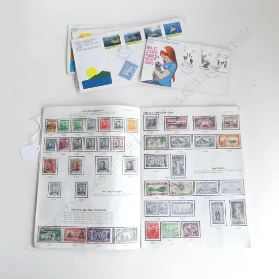 NZ VINTAGE STAMP ALBUM CONTAINS 3 SIDE FACED QUEENS ETC