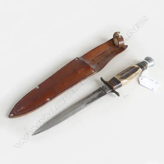 ORIG EARLY VIEW-MASTER WITH SLIDES & HORN GRIPPED OLD STILETTO DAGGER, L.260mm sorry no photo of viewer