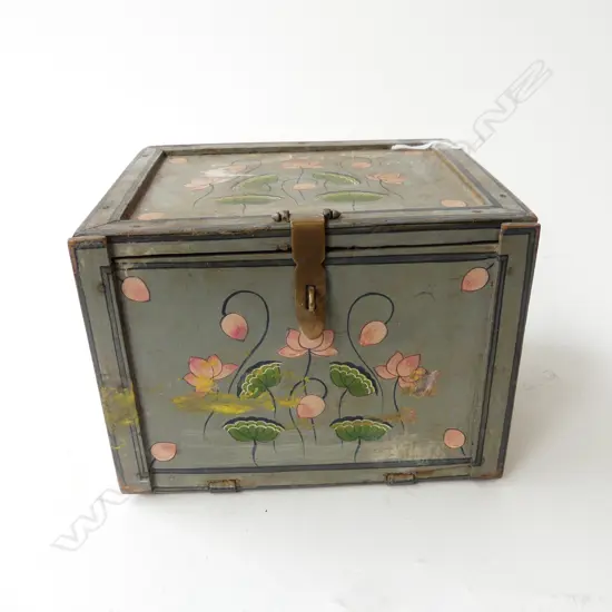 SMALL EASTERN LOTUS PAINTED CASH BOX H139 L180MM