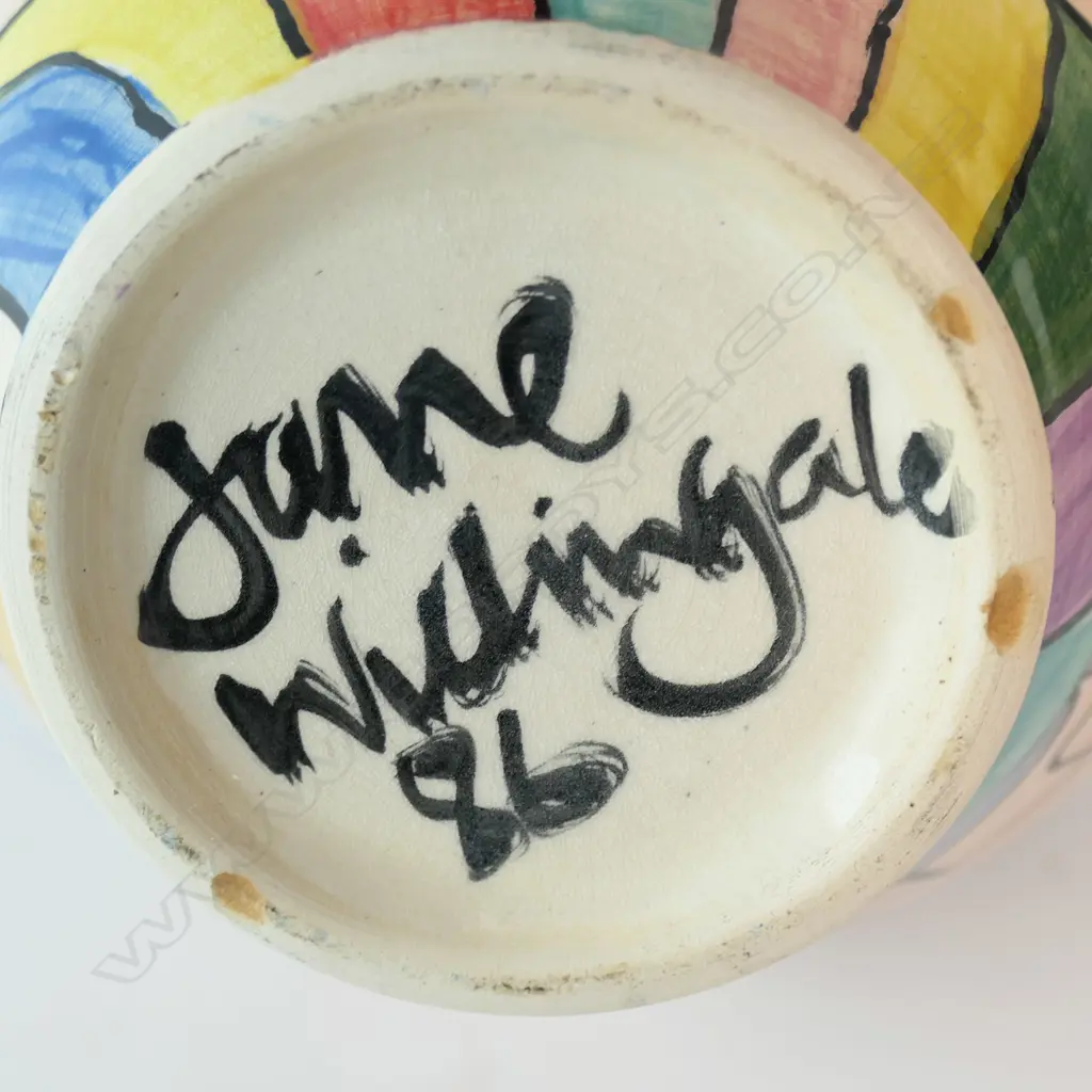 JANE WILLINGDALE STUDIO POTTERY FACES TWO-HANDLED VASE, SIGNED & DATED '86, H.200mm Image 1++