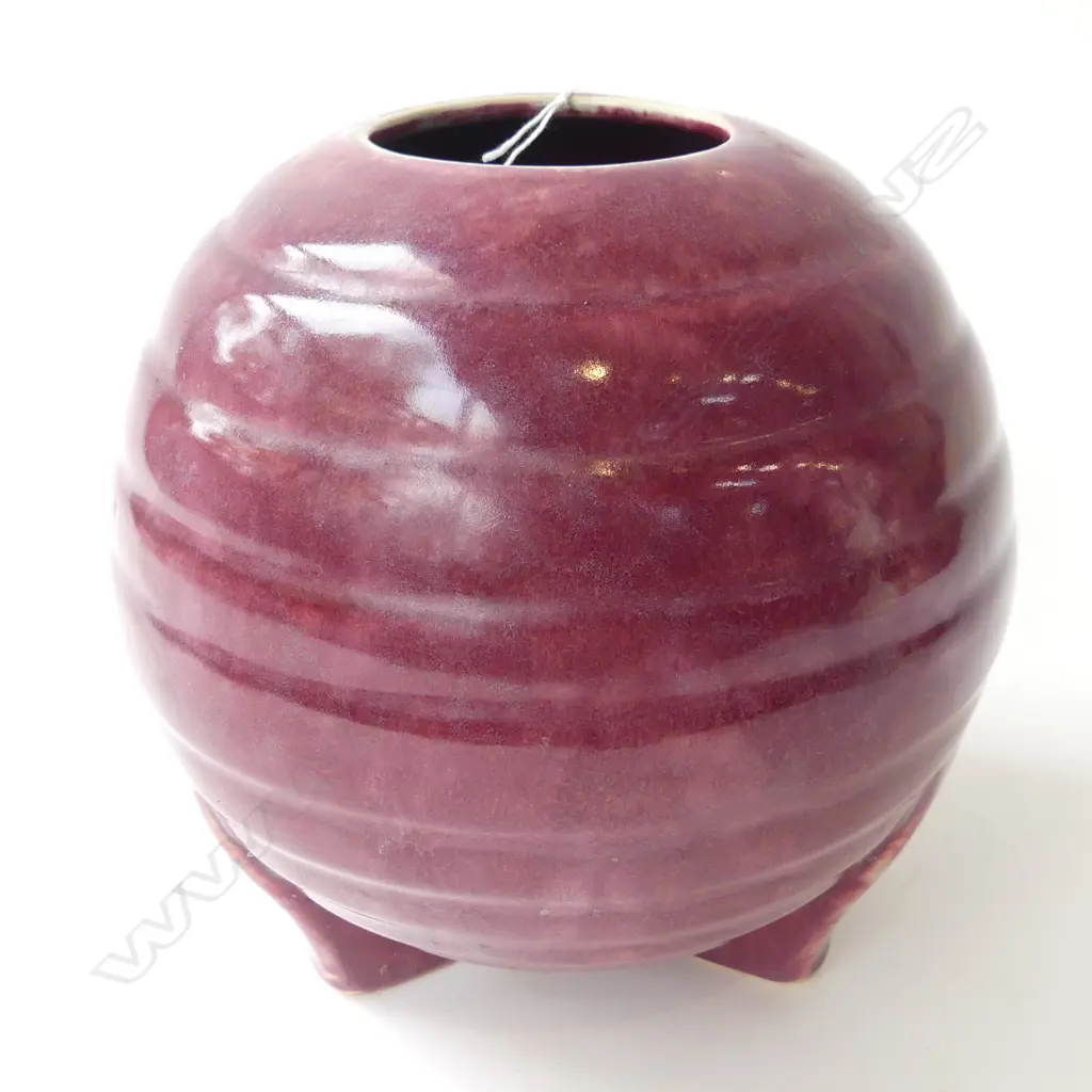 CROWN LYNN PURPLE GLAZED ORB VASE H.180mm, STAMPED '36' '39' TO BASE, TWO SMALL FIRING FAULTS Image 1++