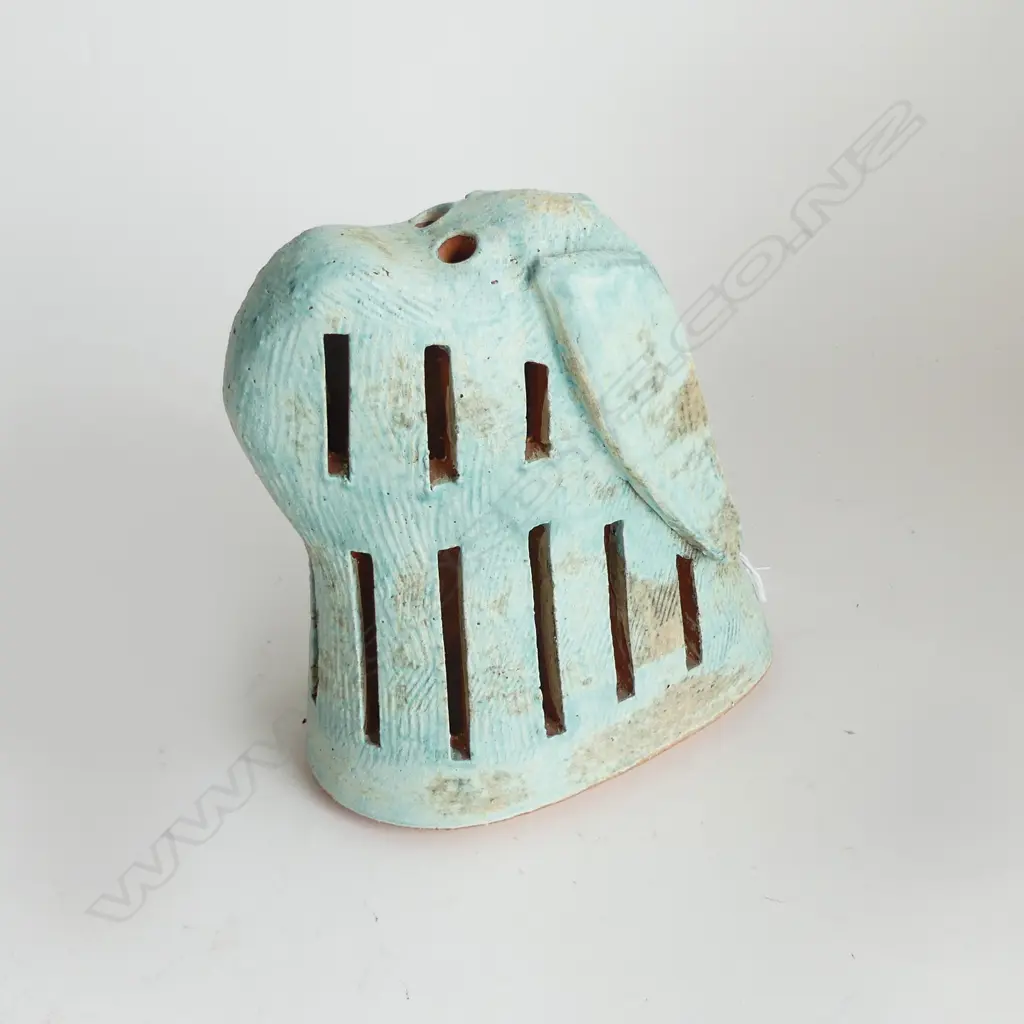 JOHN ROY DOG SCULPTURE, TERRACOTTA w PALE GREEN GLAZE, ARTIST'S MARK & NAME TO BASE, H.160mm Image 1++