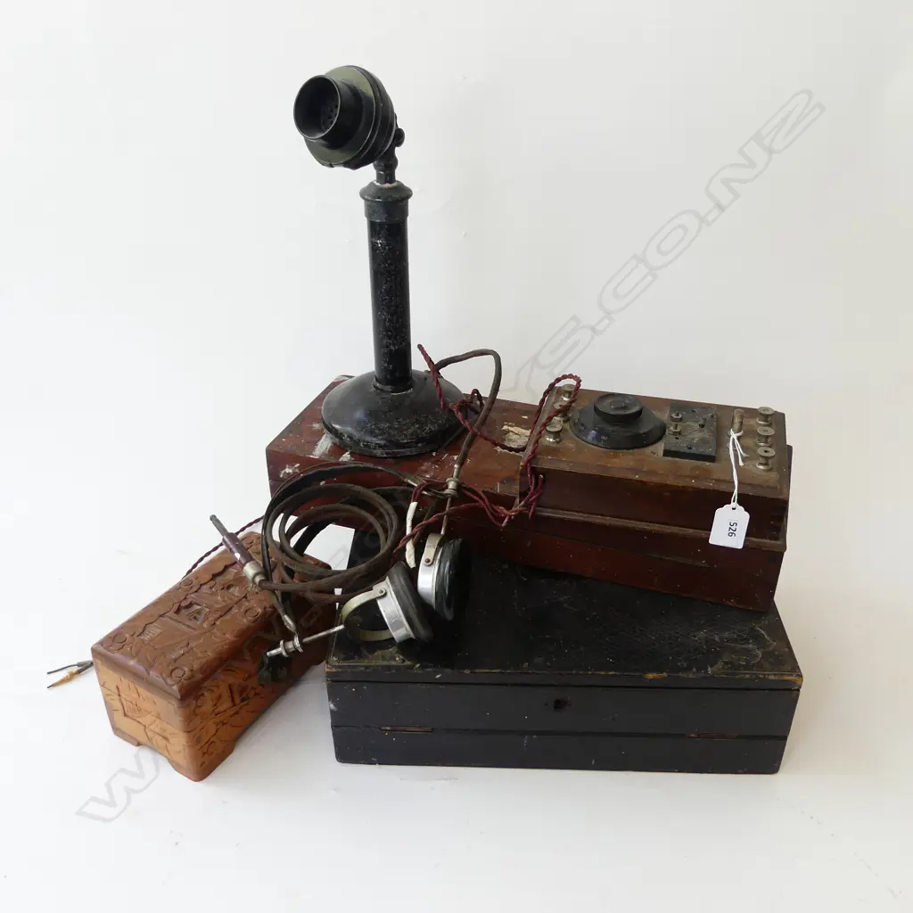 TWO WOODEN BOXES, WRITING CASE, ANTIQUE TELEPHONE etc Image 1++