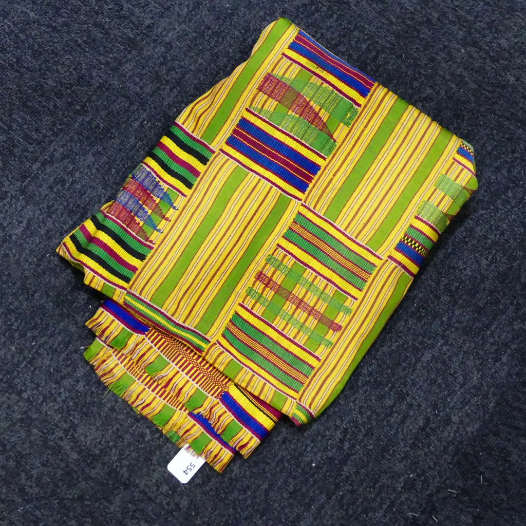 HAND WOVEN AFRICAN KENTE CLOTH GREEN & YELLOW  Image 1++