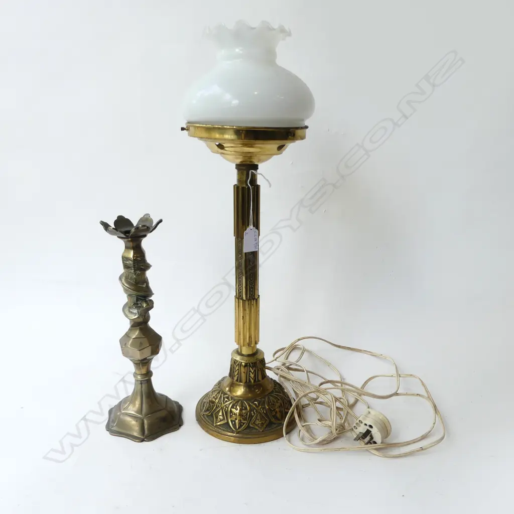 ANTIQUE STYLE LAMP, BRASS BASE H.570mm + BRASS CANDLESTICK Image 1++