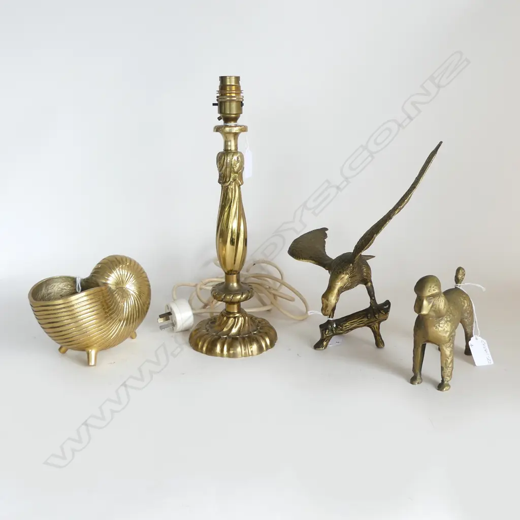 4 PCS BRASS; LAMP BASE H., EAGLE, SEA SHELL & POODLE Image 1++