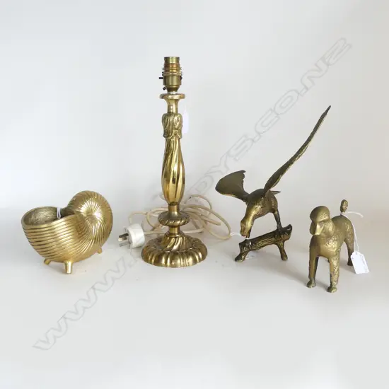 4 PCS BRASS; LAMP BASE H., EAGLE, SEA SHELL & POODLE