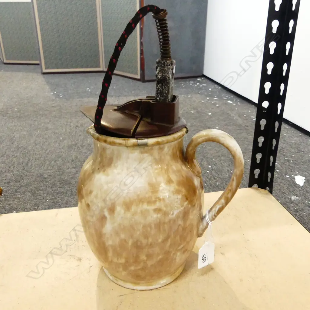 EARLY TEMUKA?, STONEWARE SPONGE GLAZED ELECTRIC KETTLE WITH NZ MADE BAKELIOTE FITTINGS  Image 1++