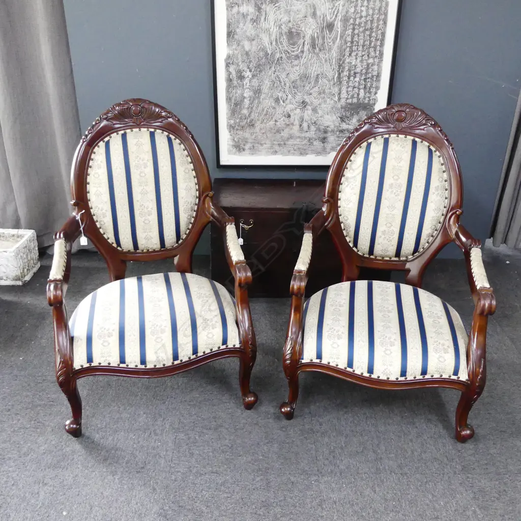 PR VICTORIAN STYLE UPHOLSTERED ARMCHAIRS 670x620x1070mm  Image 1++
