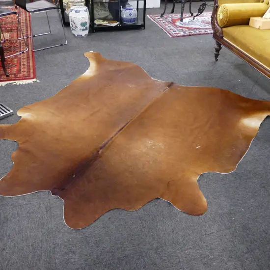 X LG BROWN COWHIDE RUG approx 1600 x 1800mm