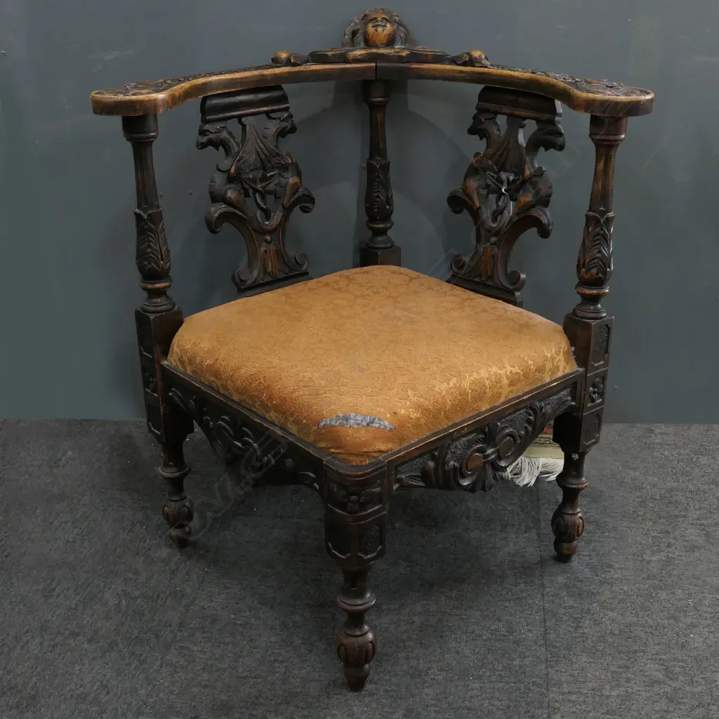 CARVED CORNER CHAIR slight damage to fabric Image 1++